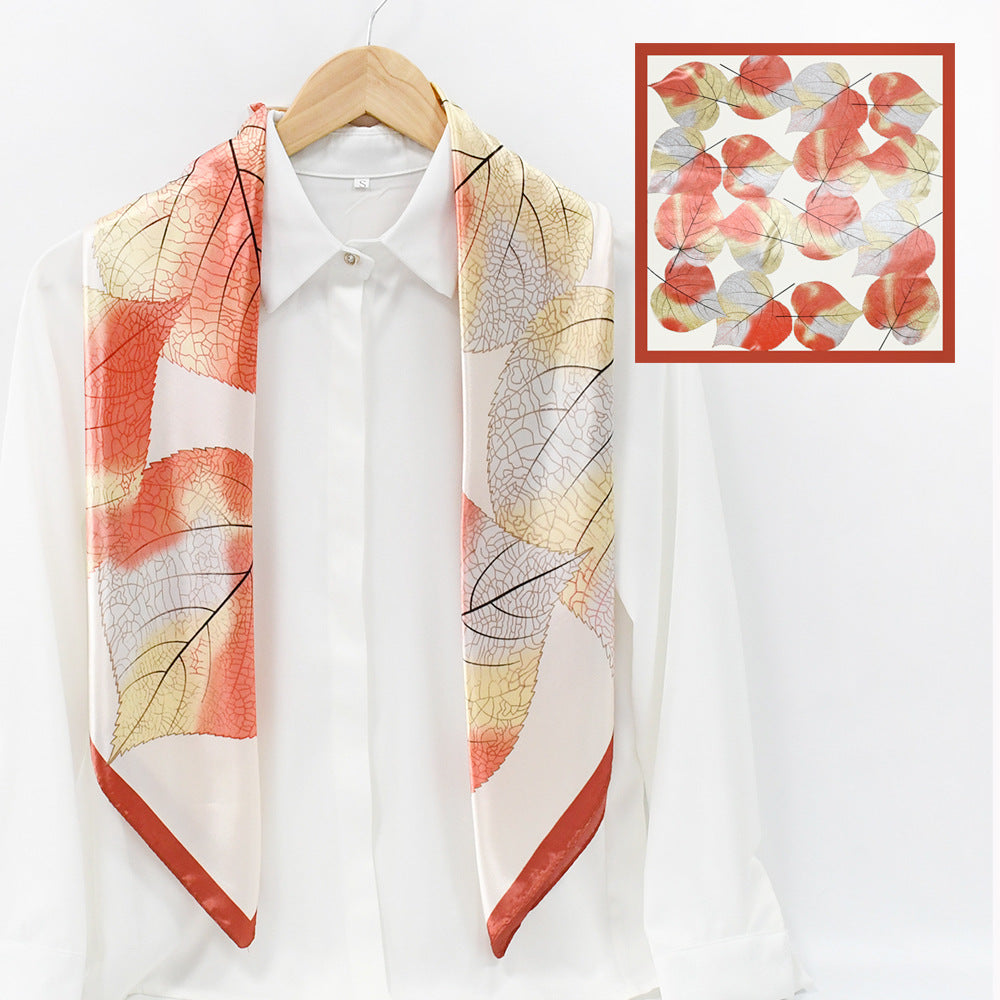 Colorful Leaf Print Satin Hijab Scarf, Elegant Square Headscarf for Women, Saudi UAE Daily & Eid Wear