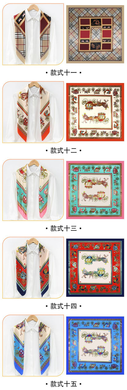 90x90cm Luxury Satin Hijab Scarf, Nautical Print Square Head Scarf for Women