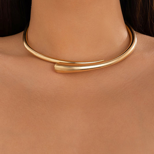 Women’s Polished Silver Open Torc Choker, Contemporary Asymmetric Cuff Collar Necklace, Bold Statement Jewelry for Party & Daily Wear