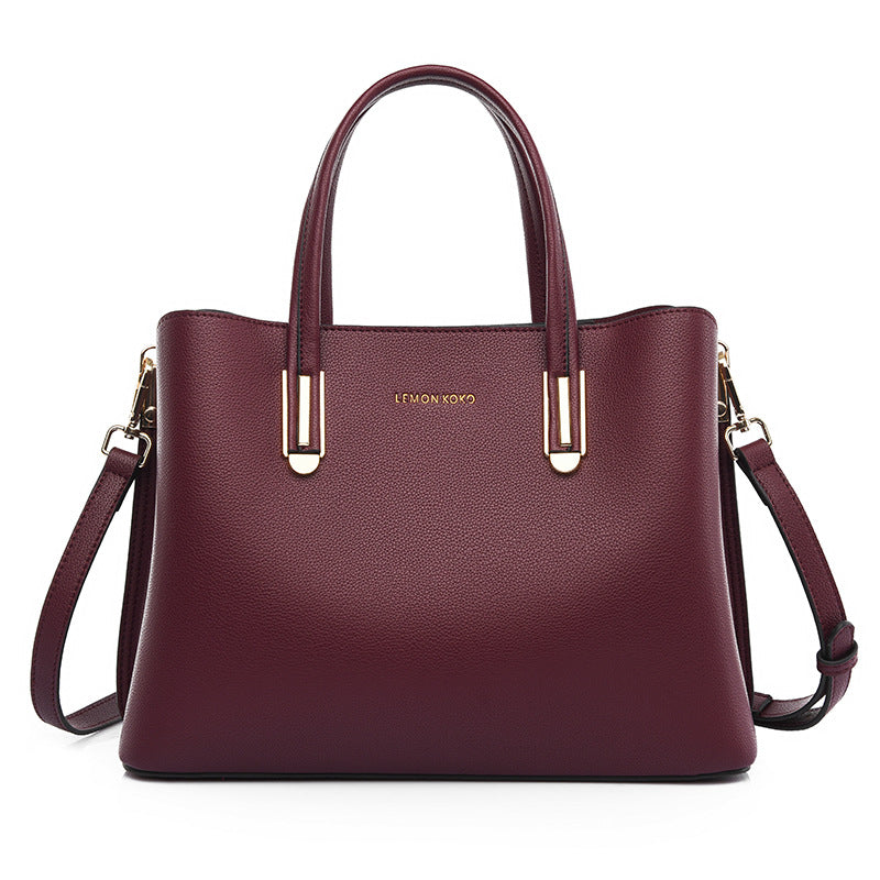 Burgundy Vegan Leather Tote for Women, Work Handbag with Crossbody Strap