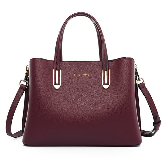 Burgundy Vegan Leather Tote for Women, Work Handbag with Crossbody Strap