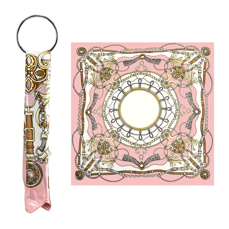 100% Polyester Satin Square Scarf for Women, Elegant Chain Buckle Print Head Wrap, Versatile Modest Hijab Shawl 90x90cm