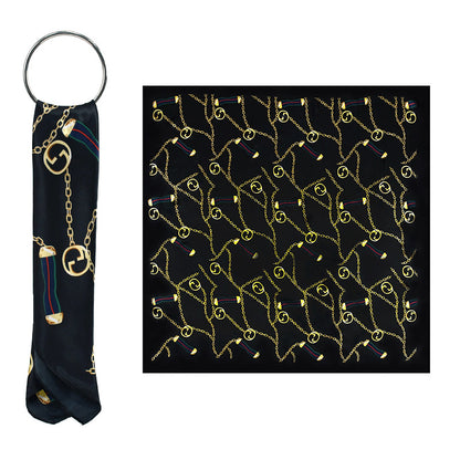 90x90cm Black Gold Chain Print Satin Hijab Scarf, Luxury Square Headscarf for Women, Saudi UAE Daily & Party Wear