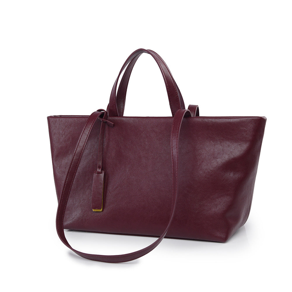 Brown Vegan Leather Tote Bag, Womens Minimalist Work Handbag with Strap