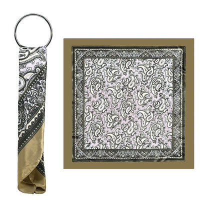 Navy Blue Paisley Printed Polyester Satin Square Hijab, Ladies Multi-use Headscarf Shawl
