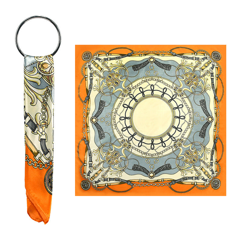 100% Polyester Satin Square Scarf for Women, Elegant Chain Buckle Print Head Wrap, Versatile Modest Hijab Shawl 90x90cm