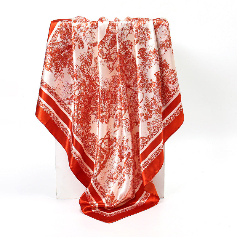 Retro Print Satin Hijab Scarf, Square Headscarf for Women, Saudi UAE Daily & Party Wear