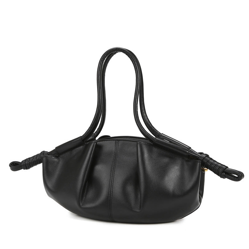 Women's Ruched Cloud Bag, Premium Vegan Leather Dumpling Handbag, Beige Pleated Shoulder Bag with Crossbody Strap, French Style Soft Hobo Clutch Purse