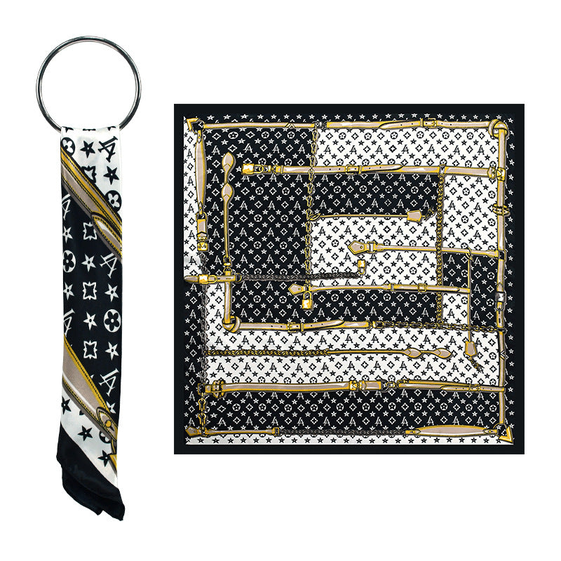 90x90cm Luxury Chain Print Satin Hijab Scarf, Elegant Square Headscarf for Women, Saudi UAE Daily & Party Wear