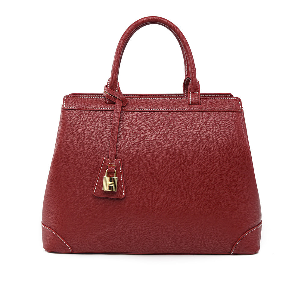 Black Vegan Leather Tote Bag, Womens Pebbled Work Handbag with Padlock