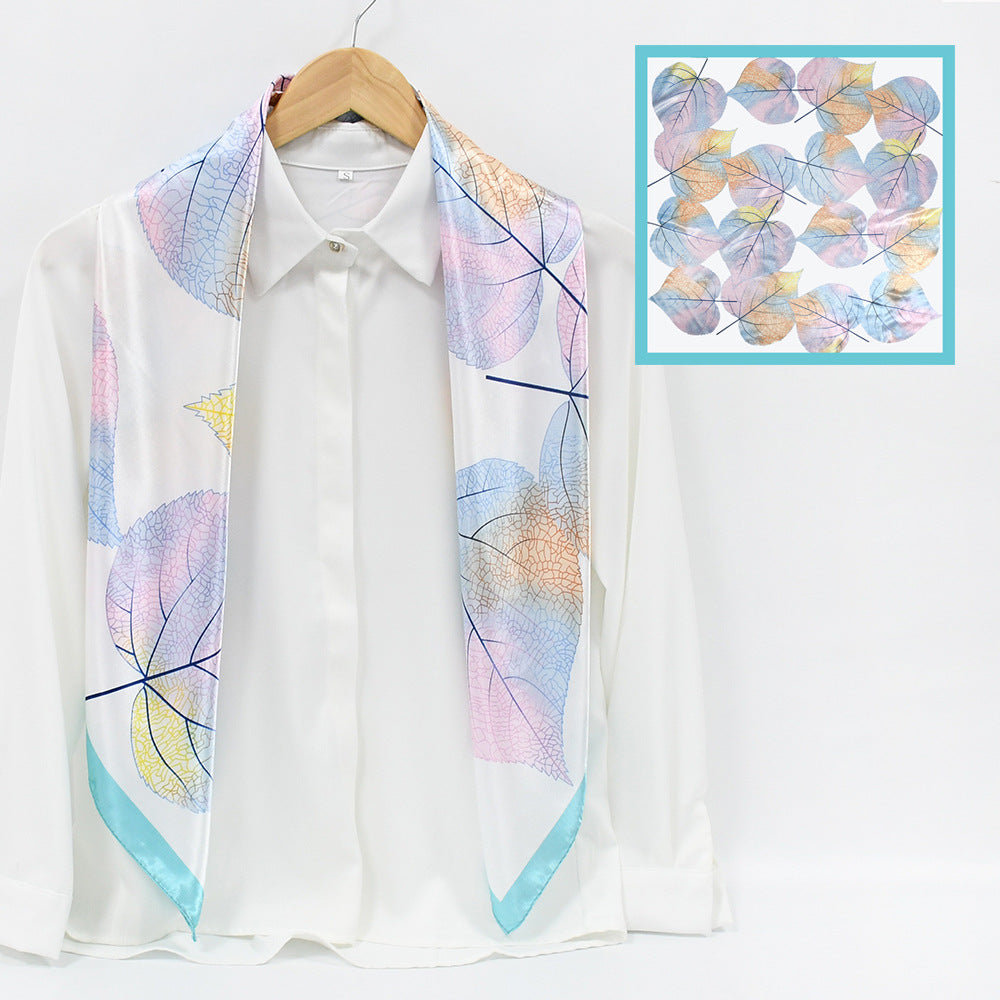 Colorful Leaf Print Satin Hijab Scarf, Elegant Square Headscarf for Women, Saudi UAE Daily & Eid Wear