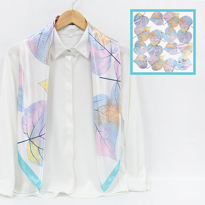 Colorful Leaf Print Satin Hijab Scarf, Elegant Square Headscarf for Women, Saudi UAE Daily & Eid Wear