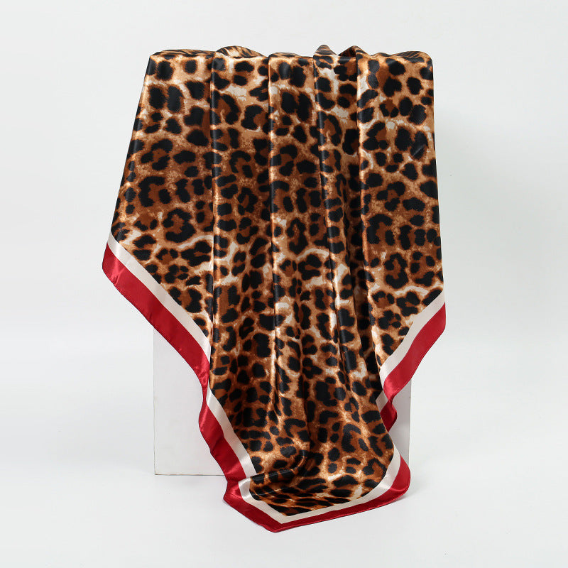 Leopard Print Satin Hijab Scarf, Trendy Square Headscarf for Women, Saudi UAE Daily & Party Wear