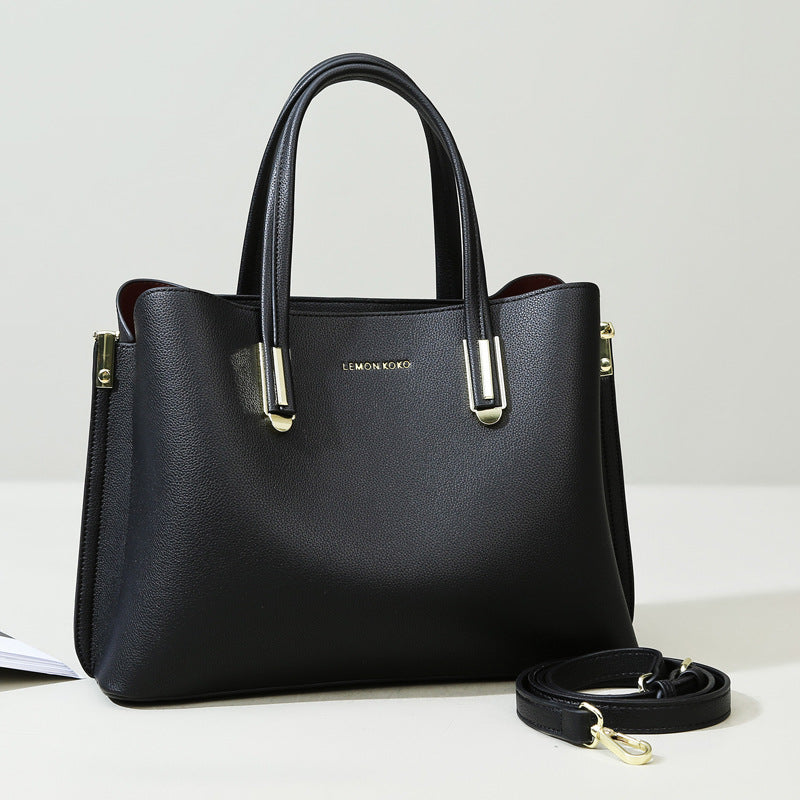 Burgundy Vegan Leather Tote for Women, Work Handbag with Crossbody Strap