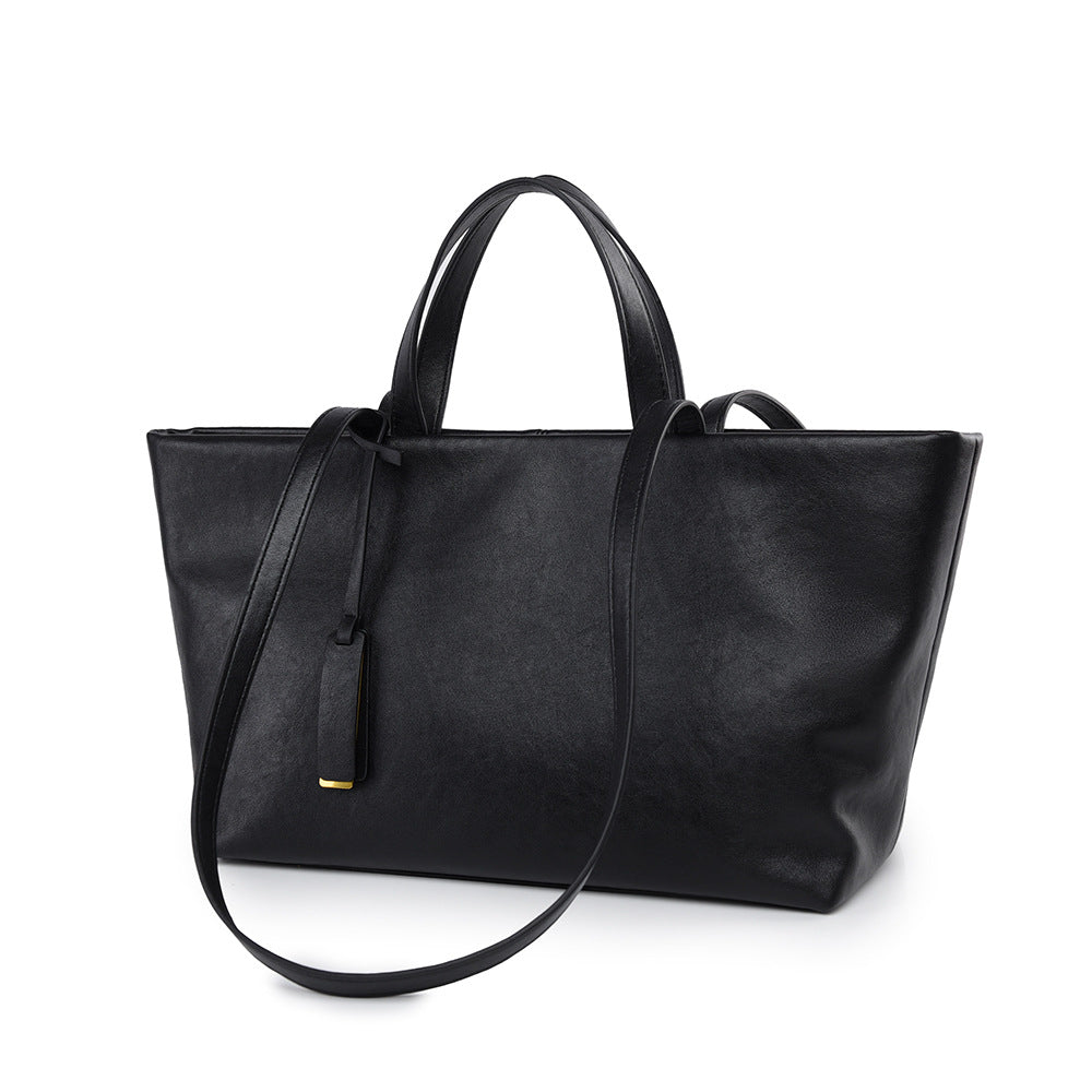 Brown Vegan Leather Tote Bag, Womens Minimalist Work Handbag with Strap