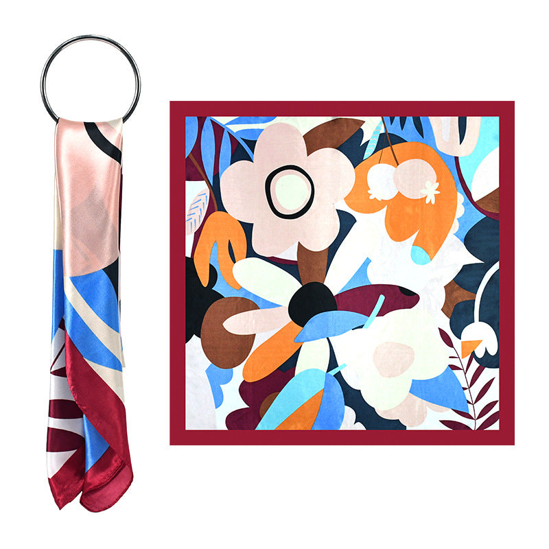 90x90cm Colorful Geometric Satin Hijab Scarf, Soft Square Headscarf for Women, Dubai Saudi Daily & Party Wear