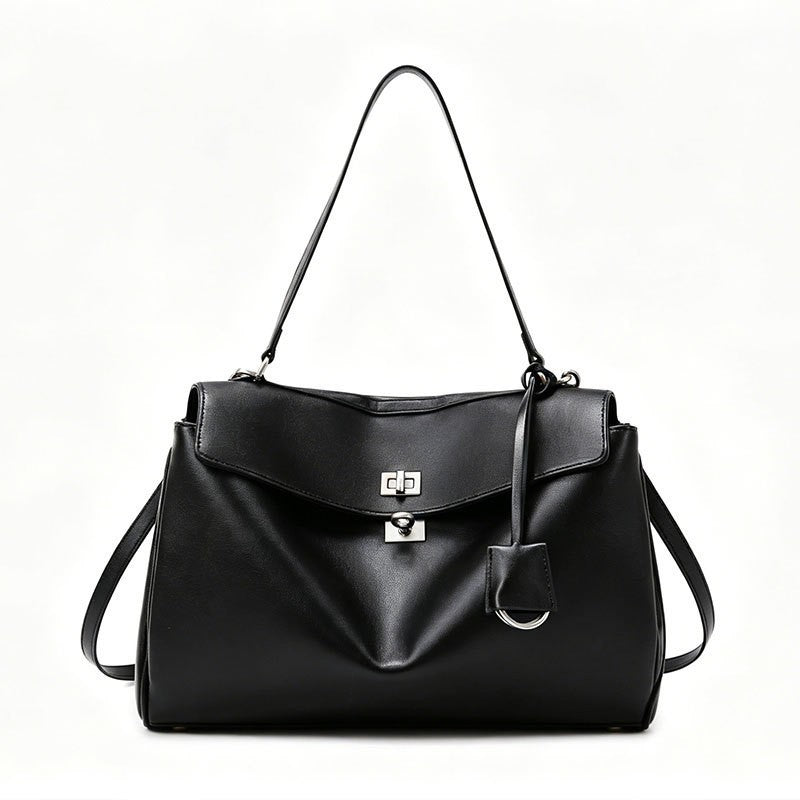 Women's Leather Tote Bag, Large Capacity Designer Shoulder Handbag with Gold Lock