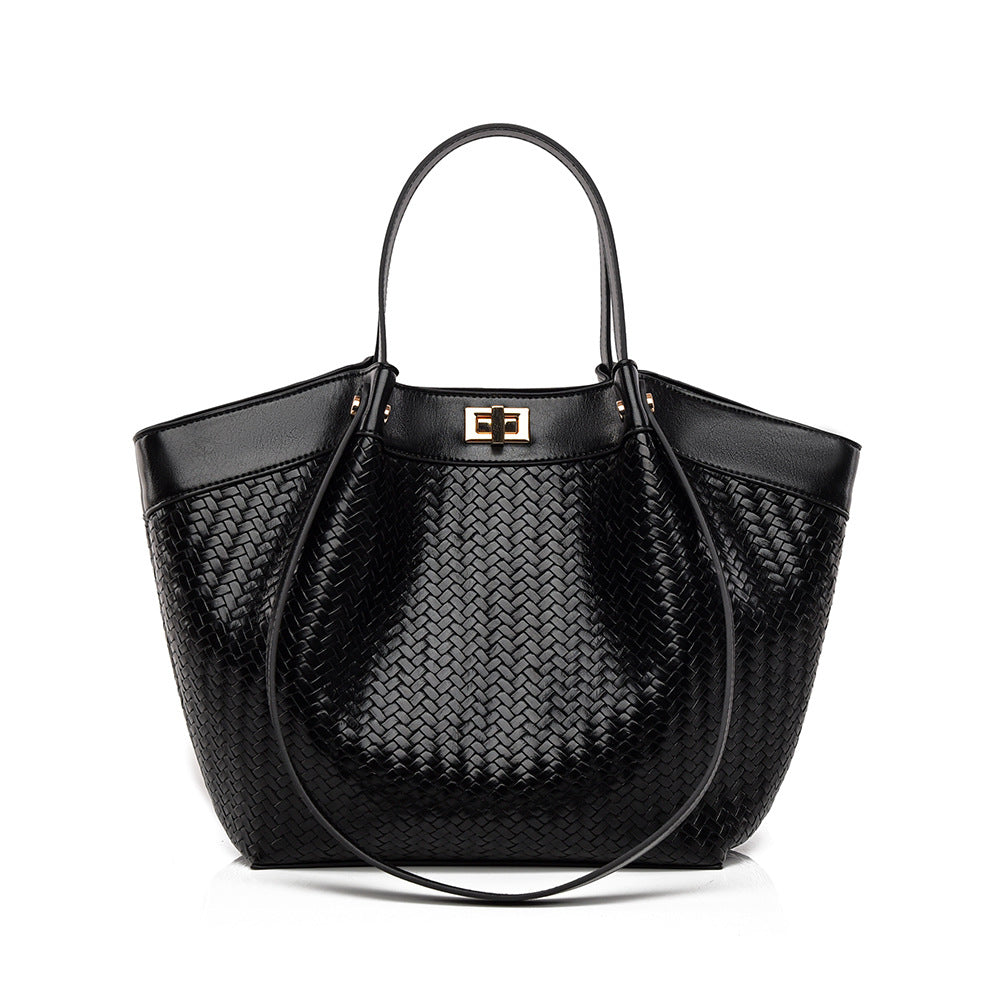 Straw Tote Bag for Women, Woven Canvas Beach Handbag with Leather Trim