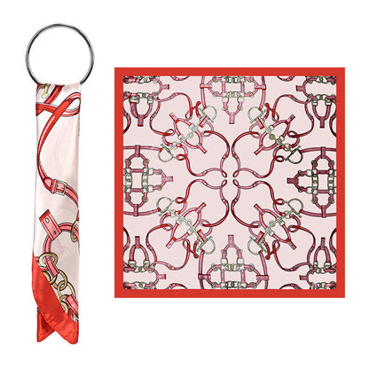 Polyester Satin Square Scarf for Women, Elegant Belt Chain Print Head Wrap, Versatile Modest Hijab Shawl