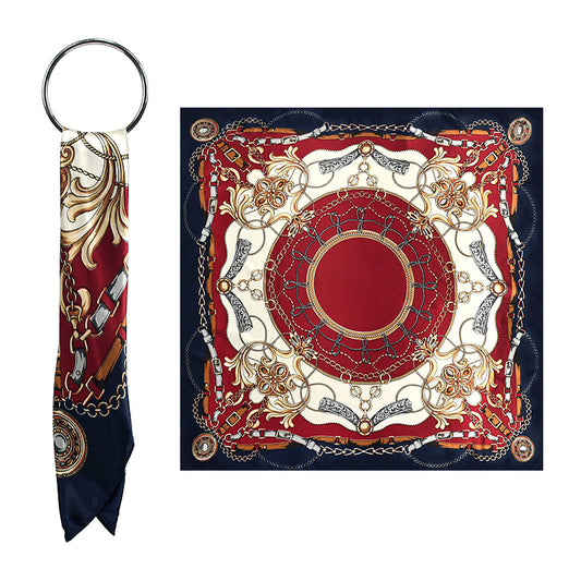 100% Polyester Satin Square Scarf for Women, Elegant Chain Buckle Print Head Wrap, Versatile Modest Hijab Shawl 90x90cm
