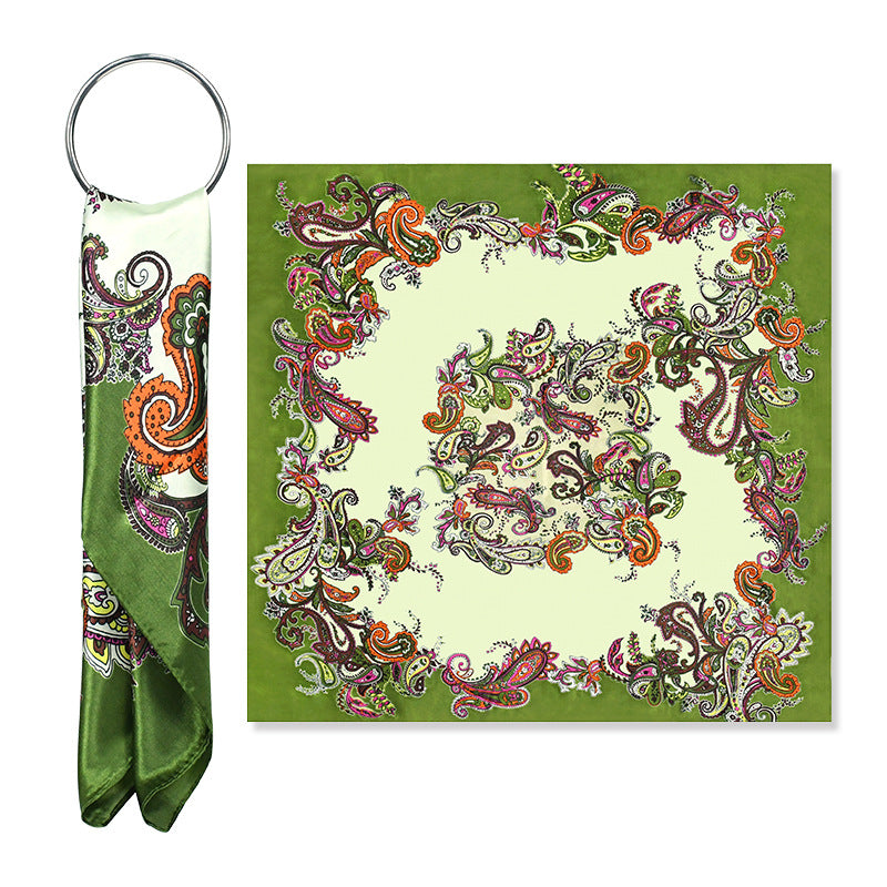 90x90cm Green Paisley Satin Hijab Scarf, Elegant Square Headscarf for Women, Saudi UAE Daily & Eid Wear