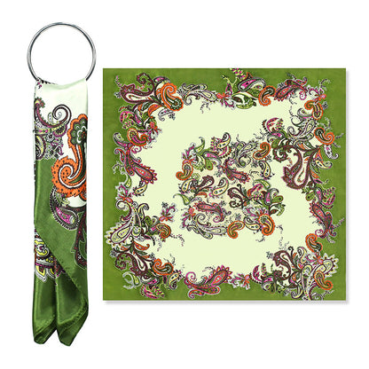 90x90cm Green Paisley Satin Hijab Scarf, Elegant Square Headscarf for Women, Saudi UAE Daily & Eid Wear