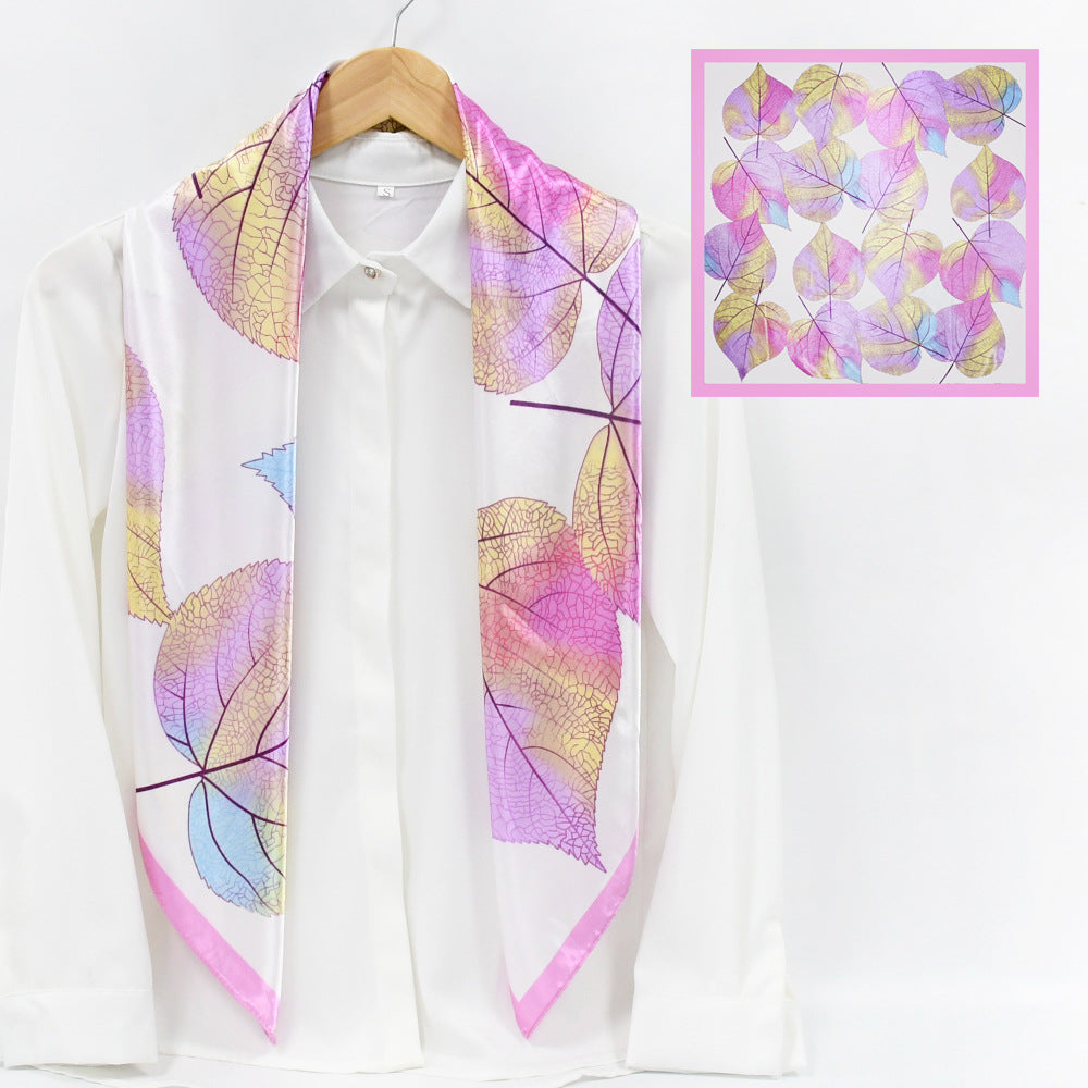 Colorful Leaf Print Satin Hijab Scarf, Elegant Square Headscarf for Women, Saudi UAE Daily & Eid Wear