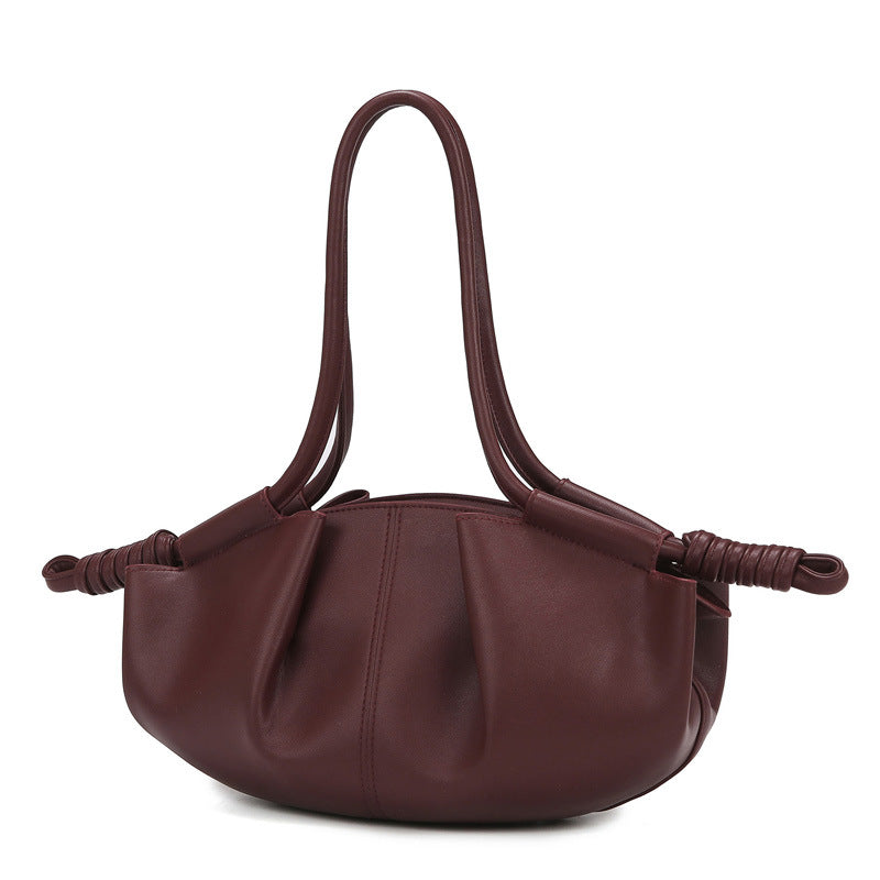 Women's Ruched Cloud Bag, Premium Vegan Leather Dumpling Handbag, Beige Pleated Shoulder Bag with Crossbody Strap, French Style Soft Hobo Clutch Purse