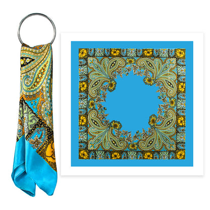 Golden Vintage Paisley Printed Polyester Satin Square Hijab, Ladies Multi-use Headscarf Shawl