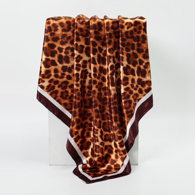 Leopard Print Satin Hijab Scarf, Trendy Square Headscarf for Women, Saudi UAE Daily & Party Wear