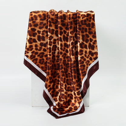 Leopard Print Satin Hijab Scarf, Trendy Square Headscarf for Women, Saudi UAE Daily & Party Wear