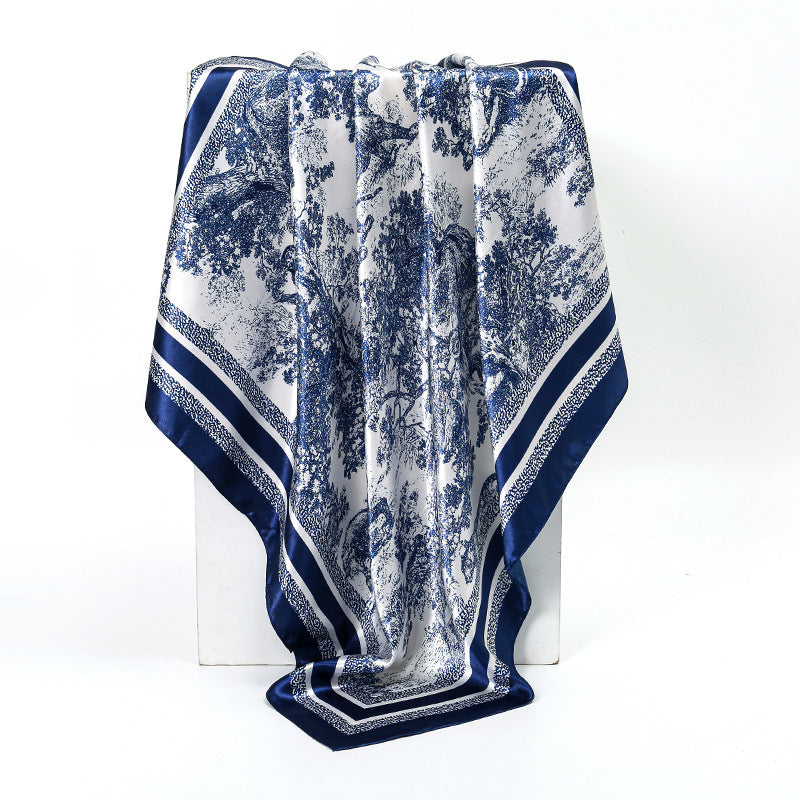 Retro Print Satin Hijab Scarf, Square Headscarf for Women, Saudi UAE Daily & Party Wear
