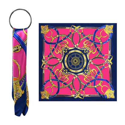 90x90cm Navy Chain Satin Hijab Scarf, Luxury Square Headscarf for Women, Saudi UAE Party & Daily Wear