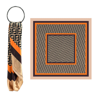 90x90cm Geometric Monogram Satin Hijab Scarf, Luxury Square Headscarf for Women, Saudi UAE Eid & Party Wear