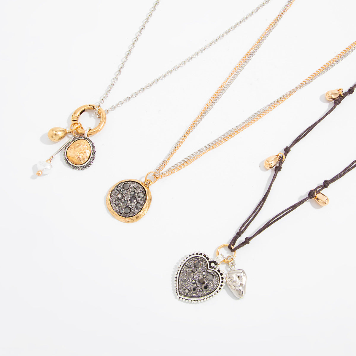 Gold Layered Heart Necklace Set, Womens Arabian Boho Pendant Jewelry