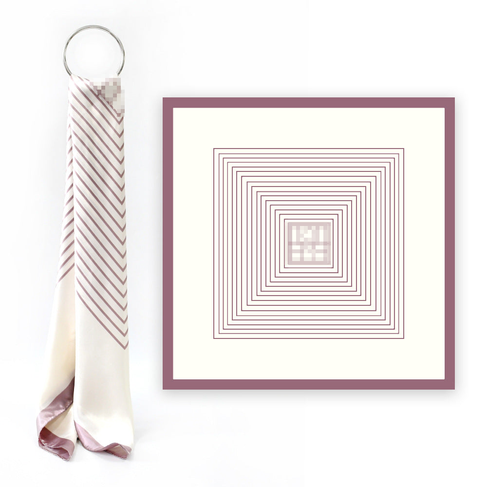 Elegant Geometric Striped Polyester Satin Square Hijab, Ladies Multi-use Headscarf Shawl