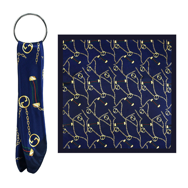 90x90cm Black Gold Chain Print Satin Hijab Scarf, Luxury Square Headscarf for Women, Saudi UAE Daily & Party Wear