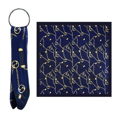 90x90cm Black Gold Chain Print Satin Hijab Scarf, Luxury Square Headscarf for Women, Saudi UAE Daily & Party Wear