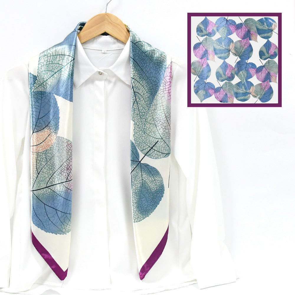 Colorful Leaf Print Satin Hijab Scarf, Elegant Square Headscarf for Women, Saudi UAE Daily & Eid Wear
