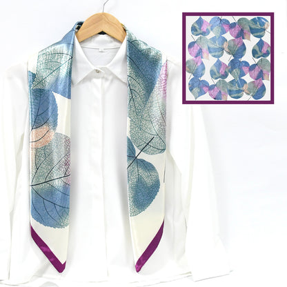 Colorful Leaf Print Satin Hijab Scarf, Elegant Square Headscarf for Women, Saudi UAE Daily & Eid Wear