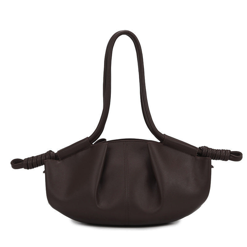 Women's Ruched Cloud Bag, Premium Vegan Leather Dumpling Handbag, Beige Pleated Shoulder Bag with Crossbody Strap, French Style Soft Hobo Clutch Purse