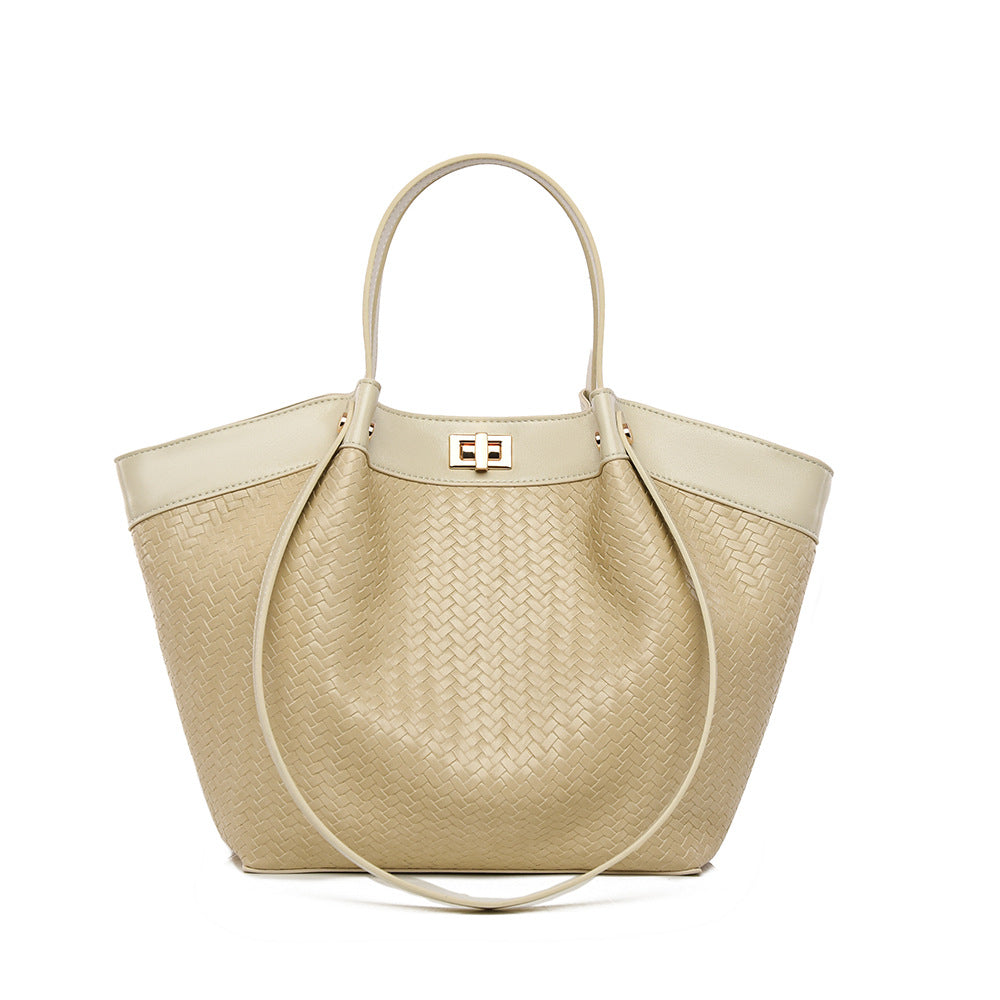 Straw Tote Bag for Women, Woven Canvas Beach Handbag with Leather Trim