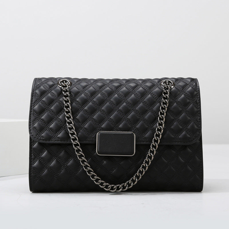Women's Quilted Crossbody Bag, Classic Diamond Pattern Flap Shoulder Bag with Chain Strap, Elegant Black Vegan Leather Evening Purse for Work Date Night