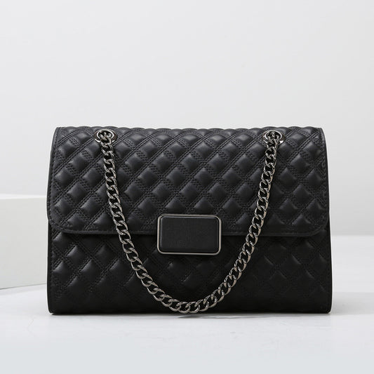 Women's Quilted Crossbody Bag, Classic Diamond Pattern Flap Shoulder Bag with Chain Strap, Elegant Black Vegan Leather Evening Purse for Work Date Night