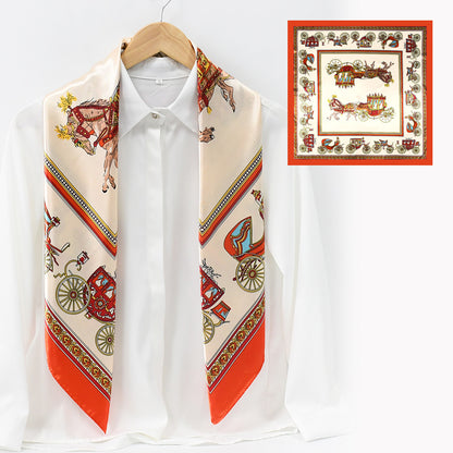 90x90cm Luxury Satin Hijab Scarf, Nautical Print Square Head Scarf for Women