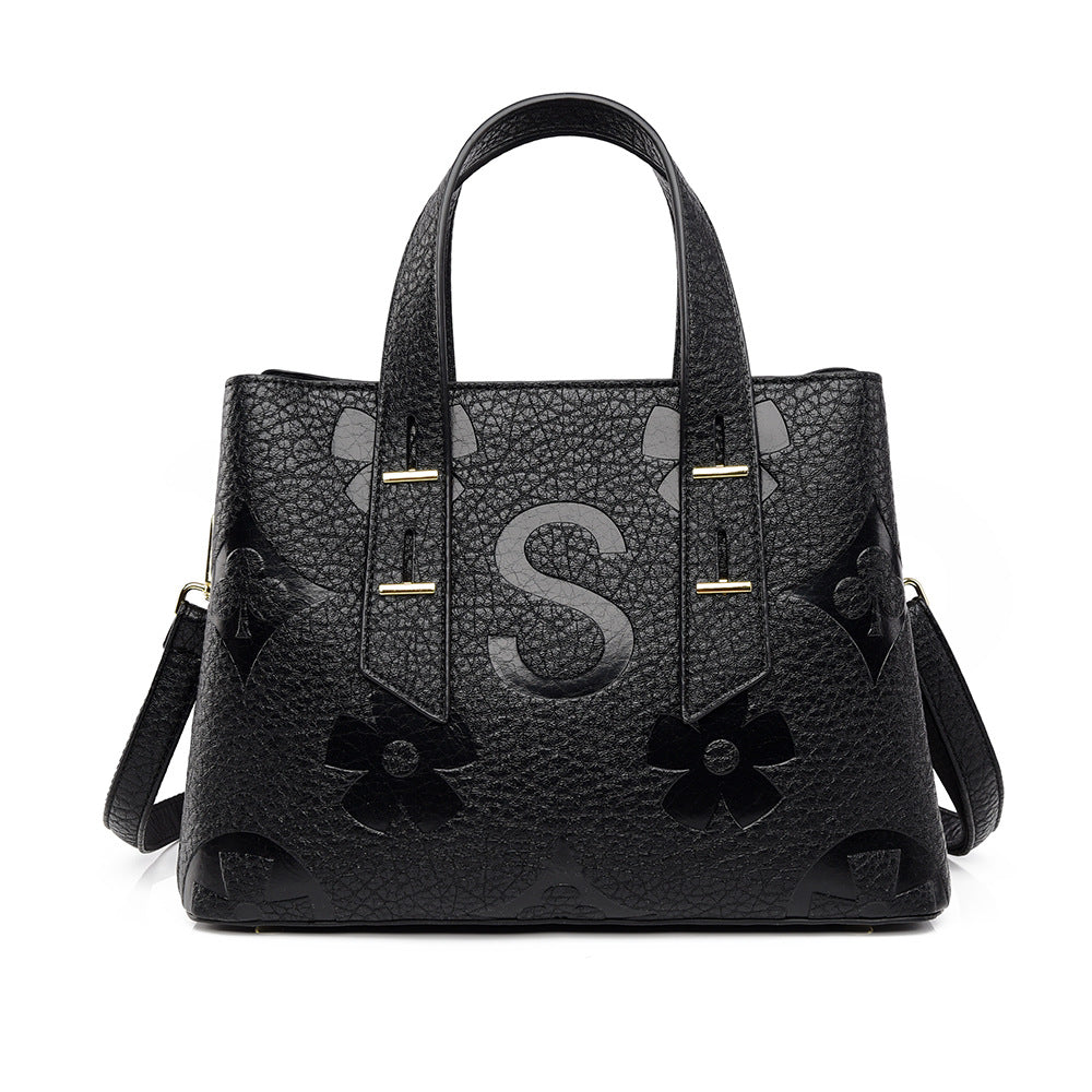 Women's Monogram Tote Bag, Premium Vegan Leather Work Handbag with Contrast Handles, Brown Diamond Pattern Shoulder Bag, Large Capacity Office Tote with Crossbody Strap