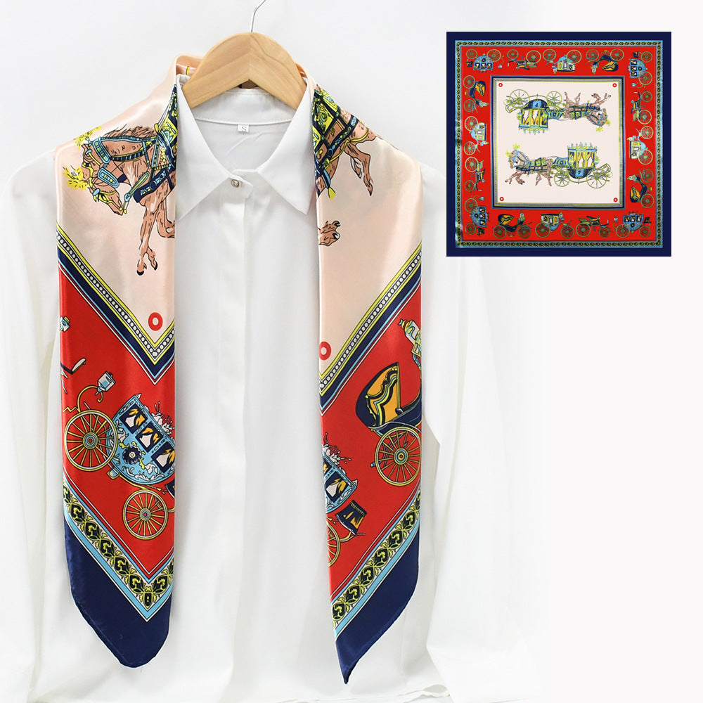 90x90cm Luxury Satin Hijab Scarf, Nautical Print Square Head Scarf for Women
