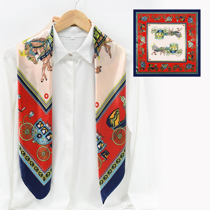 90x90cm Luxury Satin Hijab Scarf, Nautical Print Square Head Scarf for Women