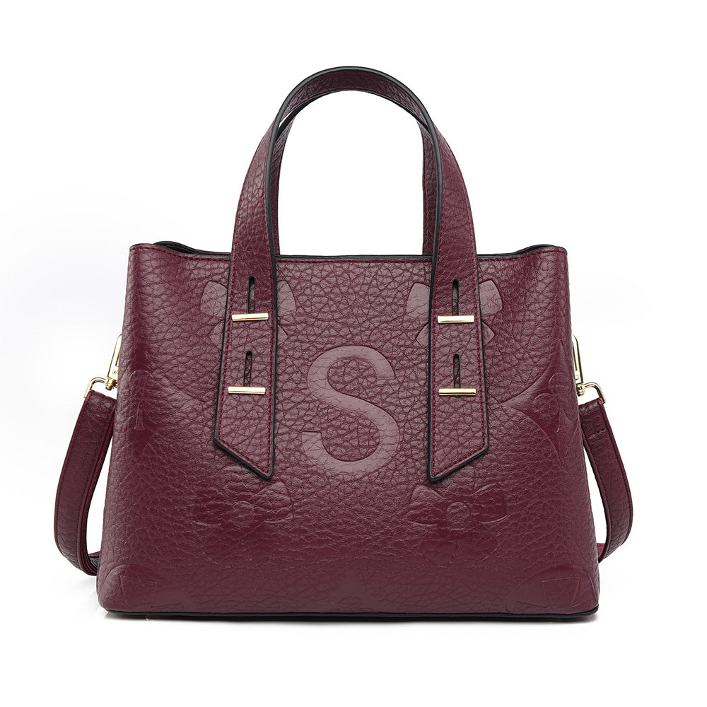 Women's Monogram Tote Bag, Premium Vegan Leather Work Handbag with Contrast Handles, Brown Diamond Pattern Shoulder Bag, Large Capacity Office Tote with Crossbody Strap
