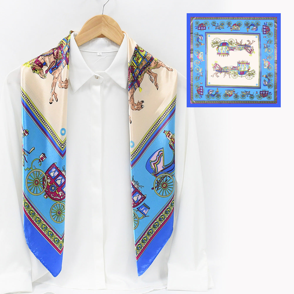 90x90cm Luxury Satin Hijab Scarf, Nautical Print Square Head Scarf for Women